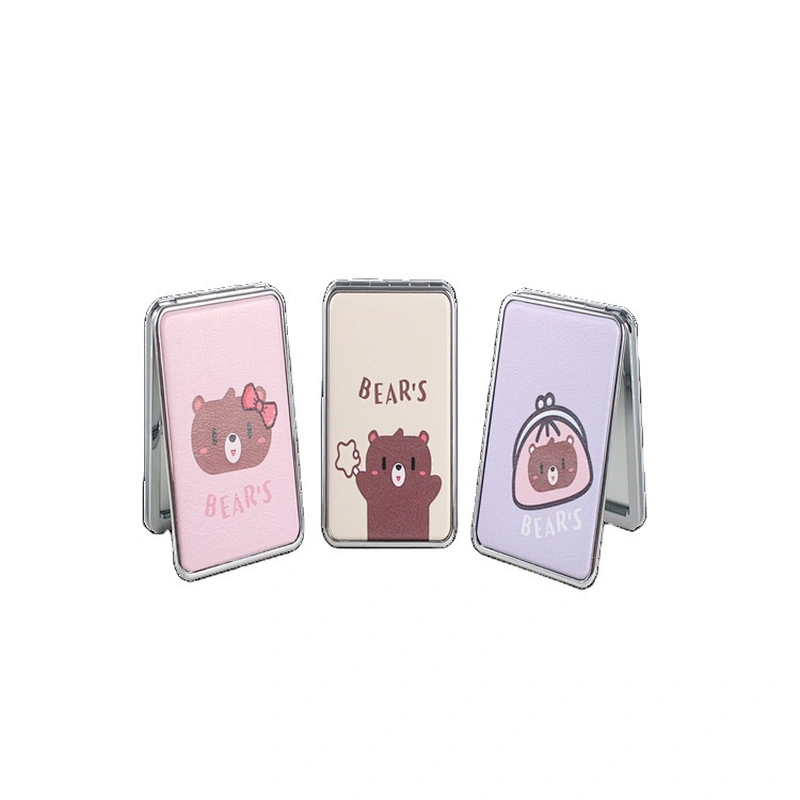 Wholesale Customizable Custom Pocket Bear Head Bread Shapes Leather Creative Double Sided Mirror Makeup Teddy Bear Mirror