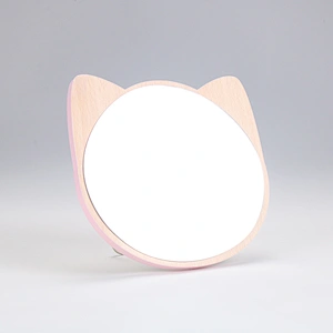 New Trending Cute Pet Series Wooden Table Mirror Healing System Log Table Lady Student Mirror Wooden Vanity Table Makeup Mirror