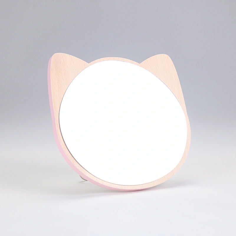 New Trending Cute Pet Series Wooden Table Mirror Healing System Log Table Lady Student Mirror Wooden Vanity Table Makeup Mirror