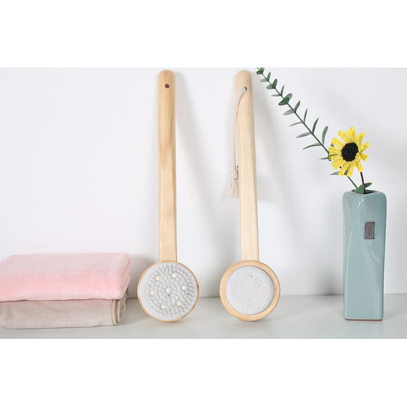 Wholesale Private Label Custom Logo Long Handle Wood Bath Brush Exfoliating Massage Bath Brushes Set