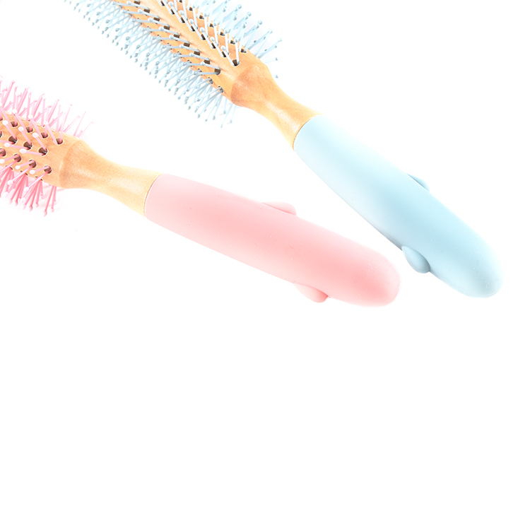 Good Quality Custom High-Density Wood Four Colors Silicone Handle Cactus Curling Wooden Hair Comb For Barber Hair Cutting