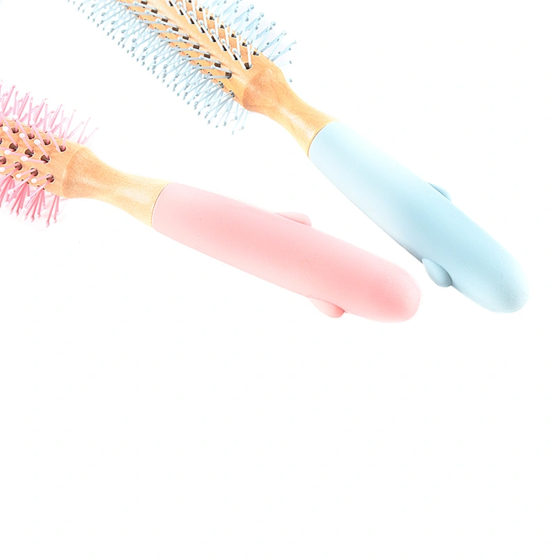 Good Quality Custom High-Density Wood Four Colors Silicone Handle Cactus Curling Wooden Hair Comb For Barber Hair Cutting