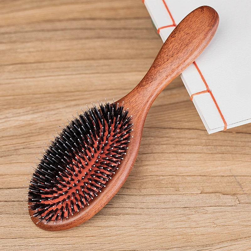 2022 New Design Custom Silicone Rubber Pad Hair Brush Boar Bristles Anti Static Wooden Hair Brush