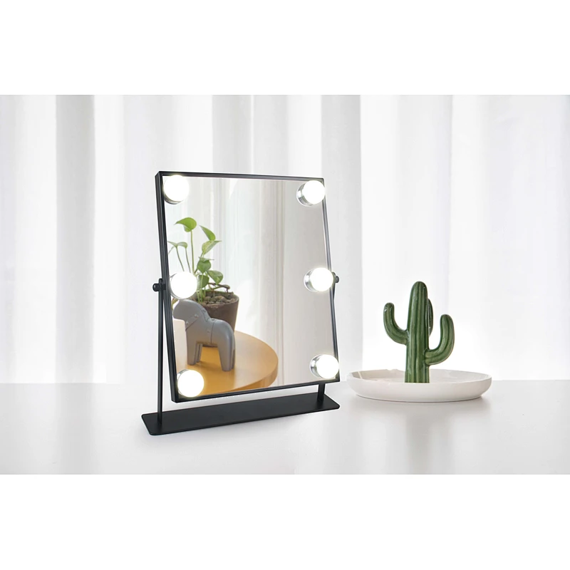 Wholesale Private Label Portable Square Desktop Single Sided Cosmetic Led Light Vanity Makeup Mirror With Natural Led