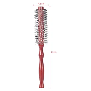 Wholesale High Quality Classical Style Wooden Grip Handle Red Round Hair Brush For Blow Drying Curly Hair