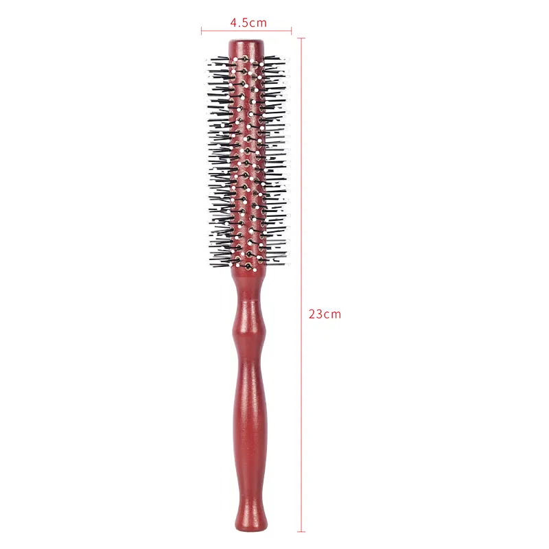 Wholesale High Quality Classical Style Wooden Grip Handle Red Round Hair Brush For Blow Drying Curly Hair