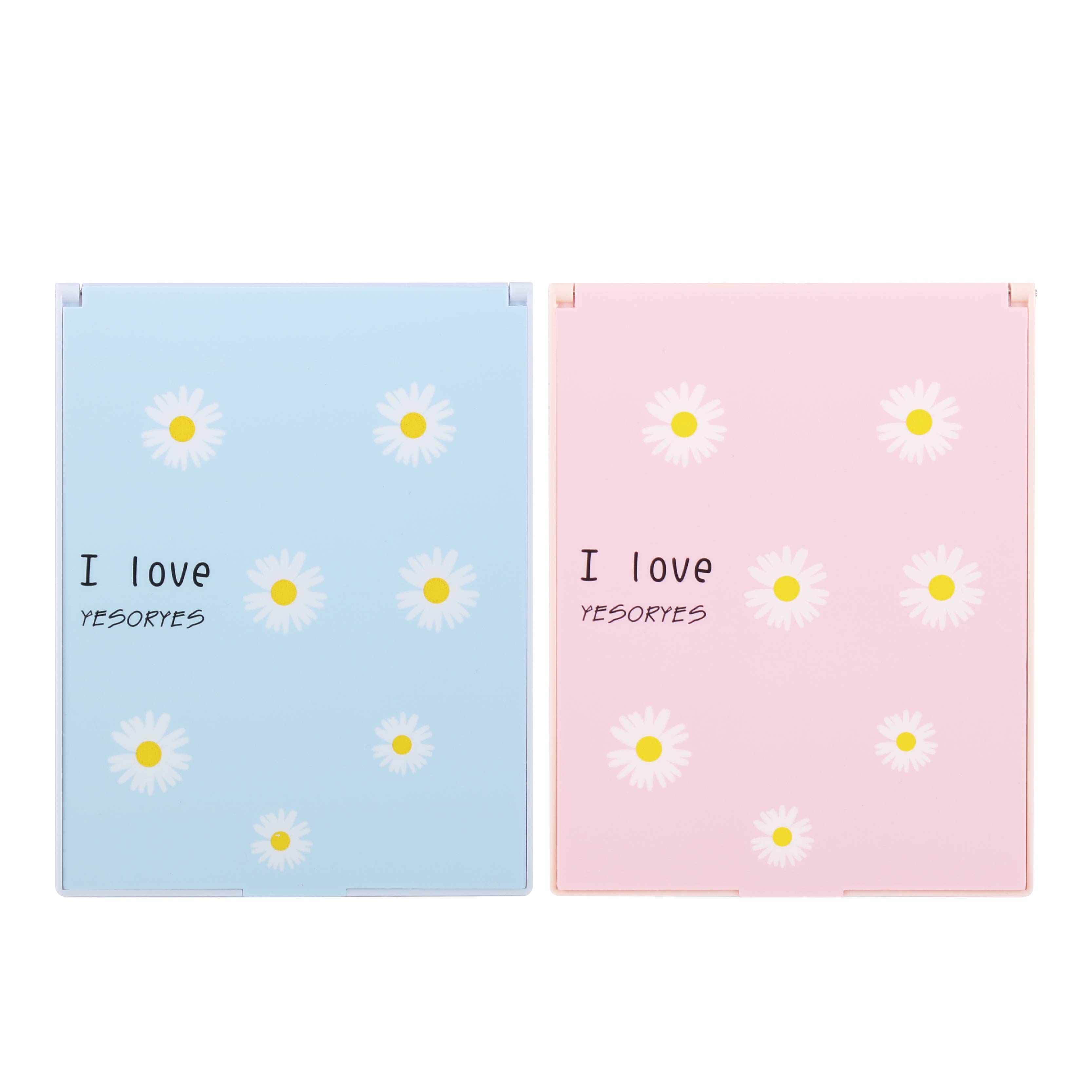 Best Manufacturer Customized Pocket Folding Make Up Mirror With Daisy Flower Hand Held Size Cosmetic Pocket Mirror