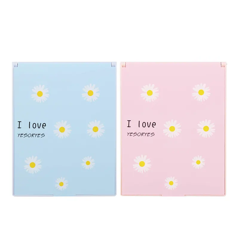 Best Manufacturer Customized Pocket Folding Make Up Mirror With Daisy Flower Hand Held Size Cosmetic Pocket Mirror