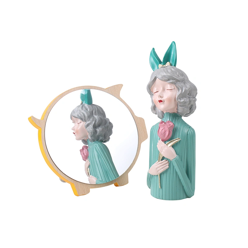 Desktop Ladies Rectangle Table Folding Cosmetic Make Up Mirror Custom Logo Wood Frame Makeup Mirror Round
