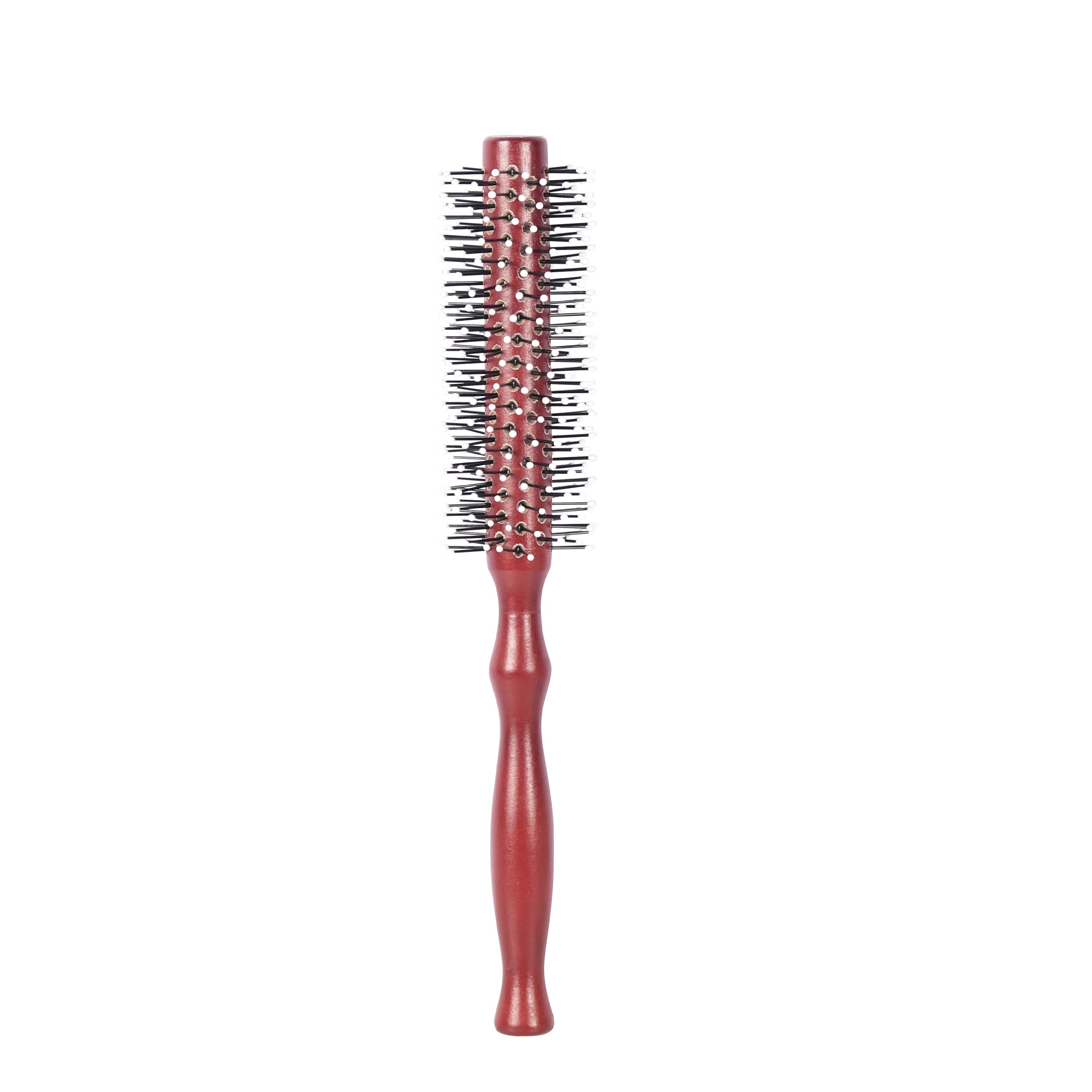 Wholesale High Quality Classical Style Wooden Grip Handle Red Round Hair Brush For Blow Drying Curly Hair
