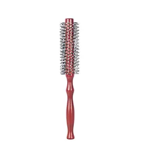 Wholesale High Quality Classical Style Wooden Grip Handle Red Round Hair Brush For Blow Drying Curly Hair