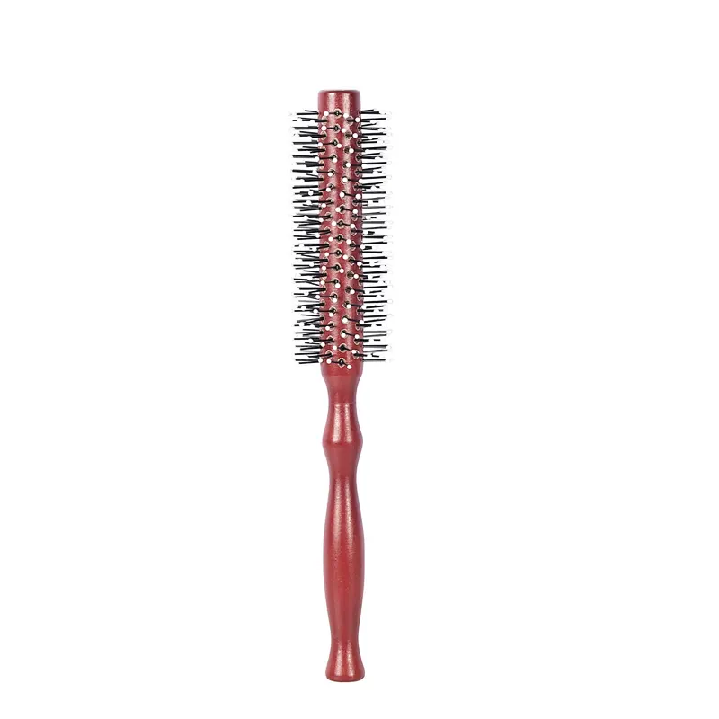 Wholesale High Quality Classical Style Wooden Grip Handle Red Round Hair Brush For Blow Drying Curly Hair
