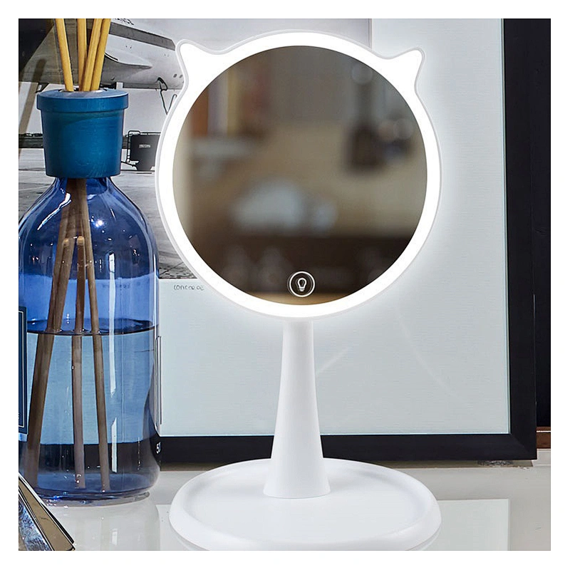 Hot Selling Portable Round Desktop Single Sided Cosmetic Led Light Vanity Makeup Mirror With Natural Led