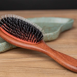 2022 New Design Custom Silicone Rubber Pad Hair Brush Boar Bristles Anti Static Wooden Hair Brush