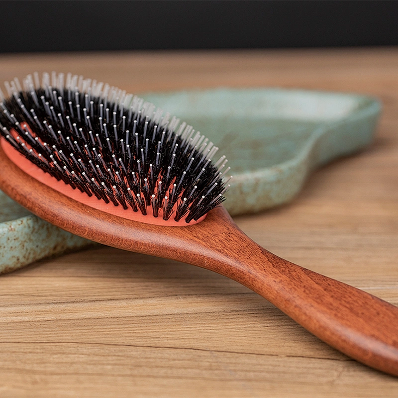 2022 New Design Custom Silicone Rubber Pad Hair Brush Boar Bristles Anti Static Wooden Hair Brush