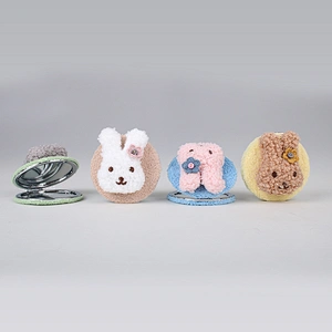 Handheld Travel Pocket Makeup Mirror Double Side Round Warmth Rabbit Head Round Pocket Portable Mirror