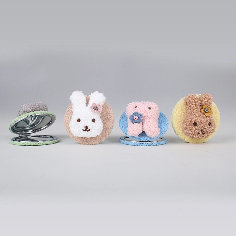 Handheld Travel Pocket Makeup Mirror Double Side Round Warmth Rabbit Head Round Pocket Portable Mirror