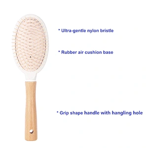 Wholesale Nylon Bristle Hair Comb Plastic Detangling Durable High Quality Brush With Wooden Handle For Styling