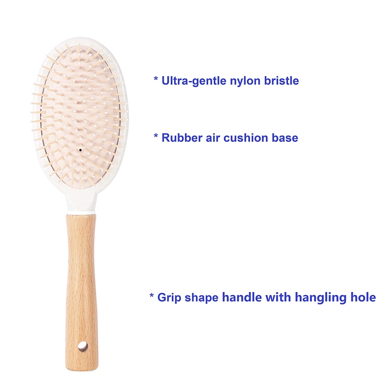Wholesale Nylon Bristle Hair Comb Plastic Detangling Durable High Quality Brush With Wooden Handle For Styling