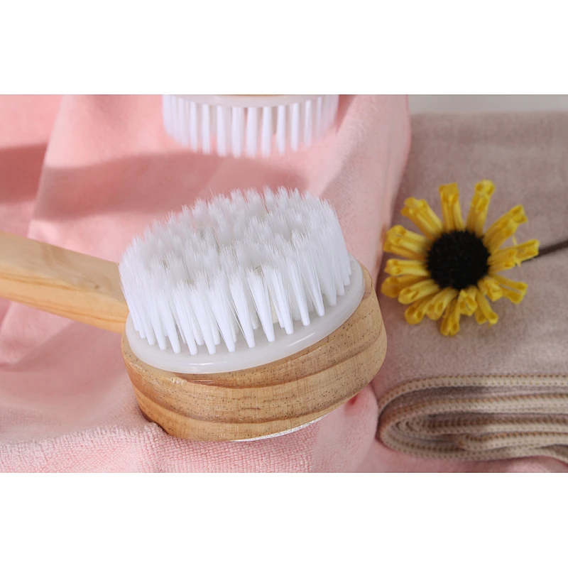 Wholesale Private Label Custom Logo Long Handle Wood Bath Brush Exfoliating Massage Bath Brushes Set