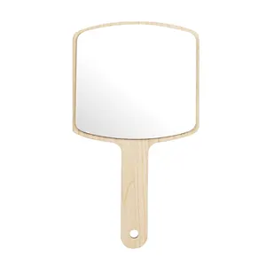 Wholesale Low Moq Custom Logo Round Square Single Side Wooden Mini Cosmetic Makeup Pocket Handle Mirror