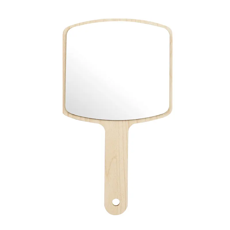 Wholesale Low Moq Custom Logo Round Square Single Side Wooden Mini Cosmetic Makeup Pocket Handle Mirror