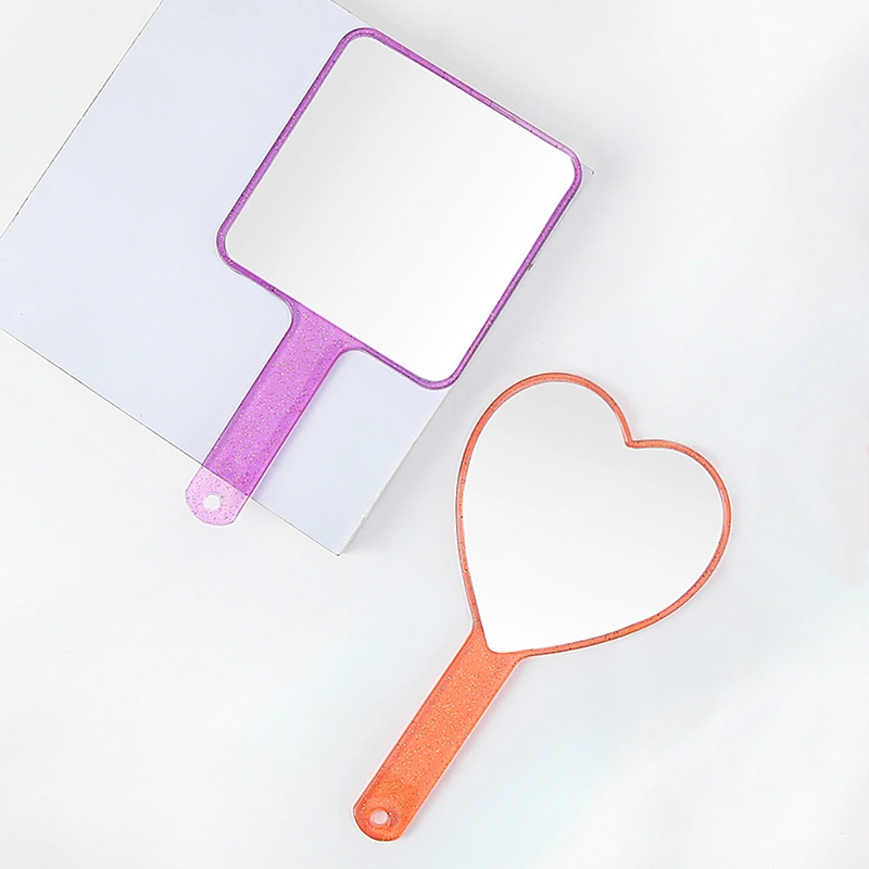 Wholesale Low Moq Custom Logo Round Heart-shaped Single Side Plastic Mini Cosmetic Makeup Pocket Handle Mirror
