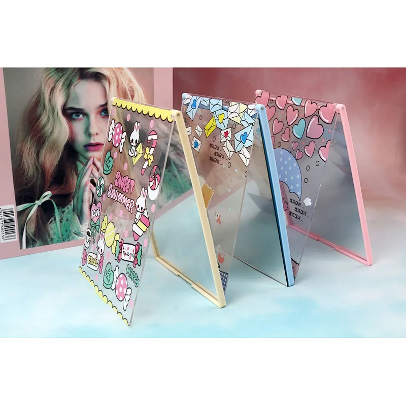 Wholesale Private Label Cute Girl Square Middle Foldable Cosmetic Makeup Mirror Plastic Custom Pocket Mirror
