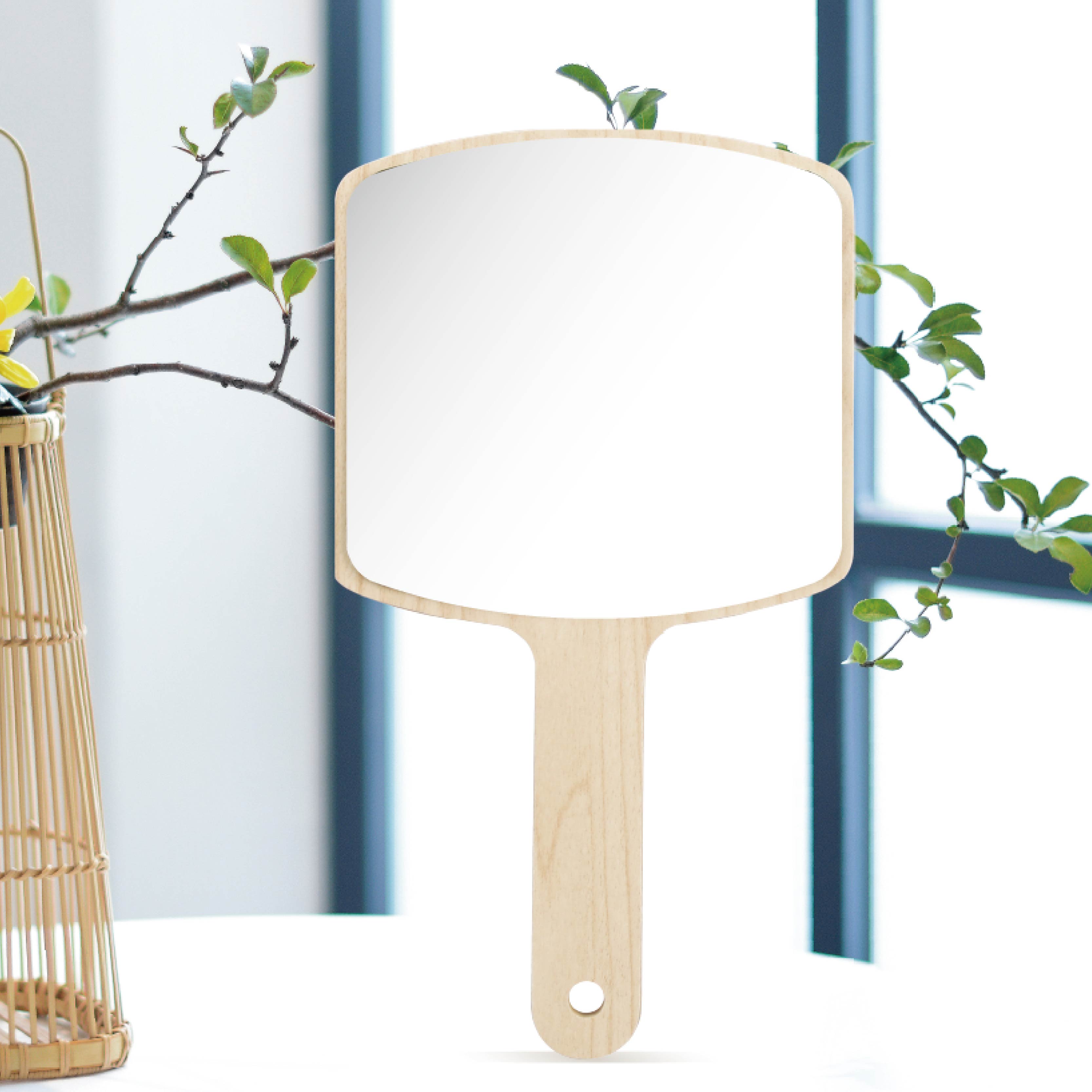Wholesale Low Moq Custom Logo Round Square Single Side Wooden Mini Cosmetic Makeup Pocket Handle Mirror