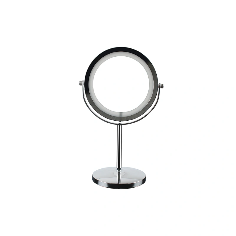 Wholesale Private Label High Quality Middle Size Bathroom Round Stainless Steel Frame Mirror Table Led Light Makeup Mirror