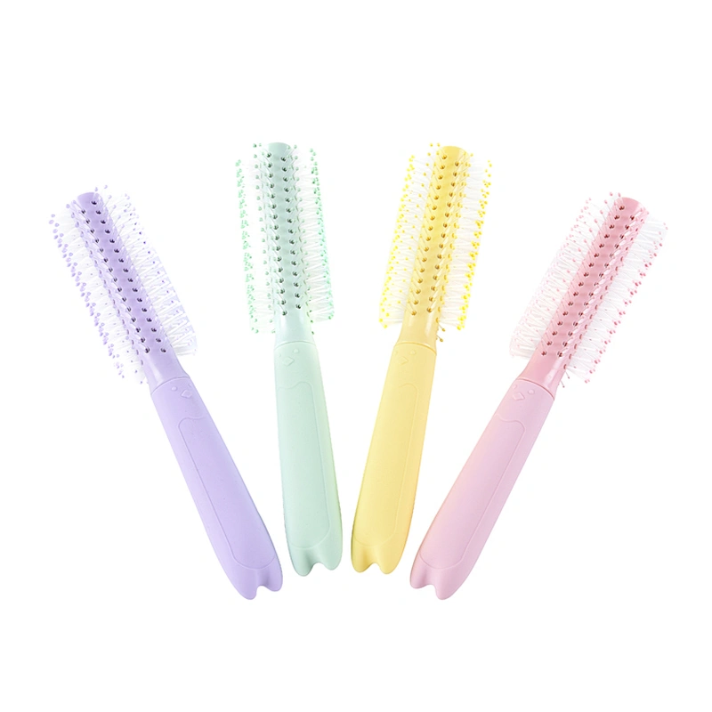 Barber Shop Household Cylinder Rolling Plastic Massage Scalp Round Handle Curling Styling Comb Straight Hair Curls