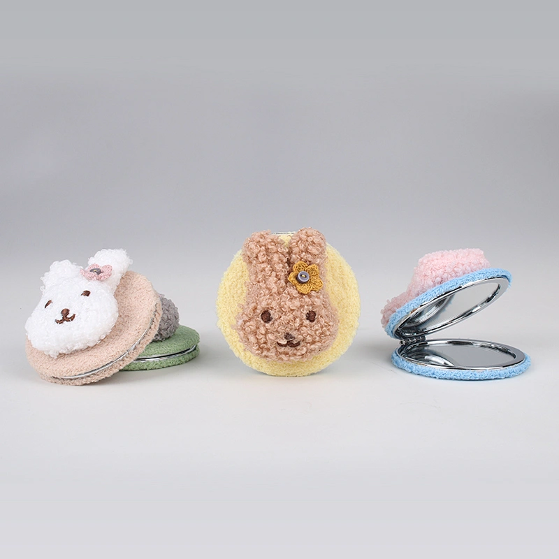Handheld Travel Pocket Makeup Mirror Double Side Round Warmth Rabbit Head Round Pocket Portable Mirror