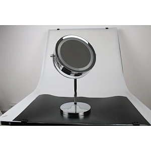 Wholesale Private Label High Quality Middle Size Bathroom Round Stainless Steel Frame Mirror Table Led Light Makeup Mirror