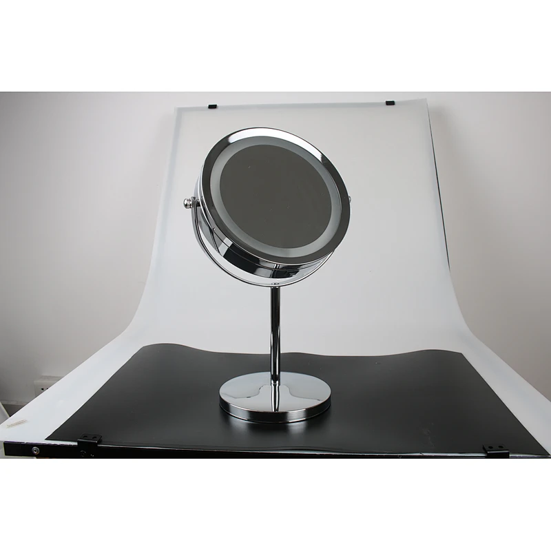 Wholesale Private Label High Quality Middle Size Bathroom Round Stainless Steel Frame Mirror Table Led Light Makeup Mirror