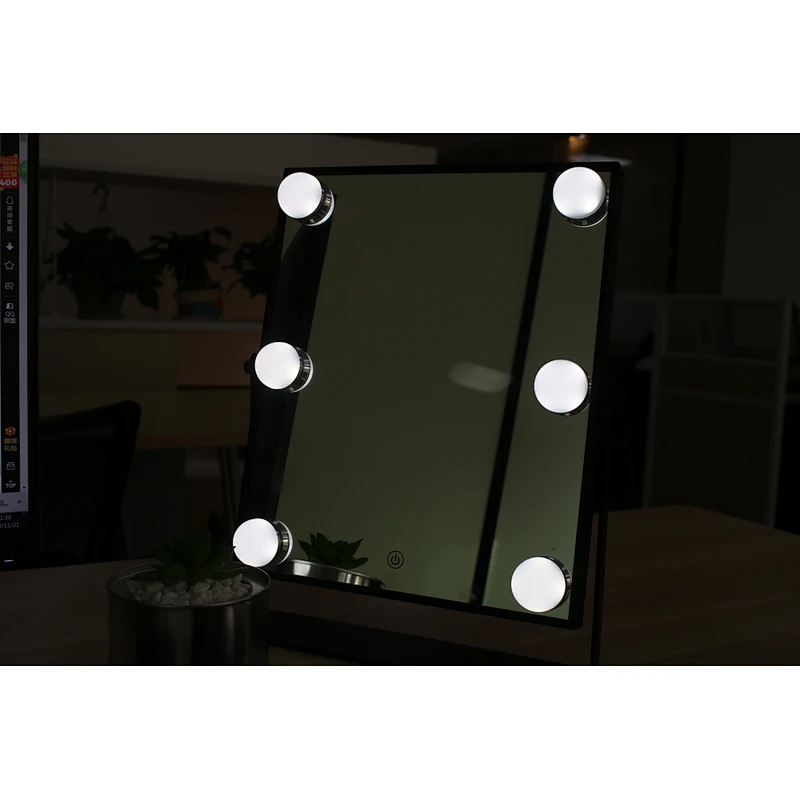 Wholesale Private Label Portable Square Desktop Single Sided Cosmetic Led Light Vanity Makeup Mirror With Natural Led