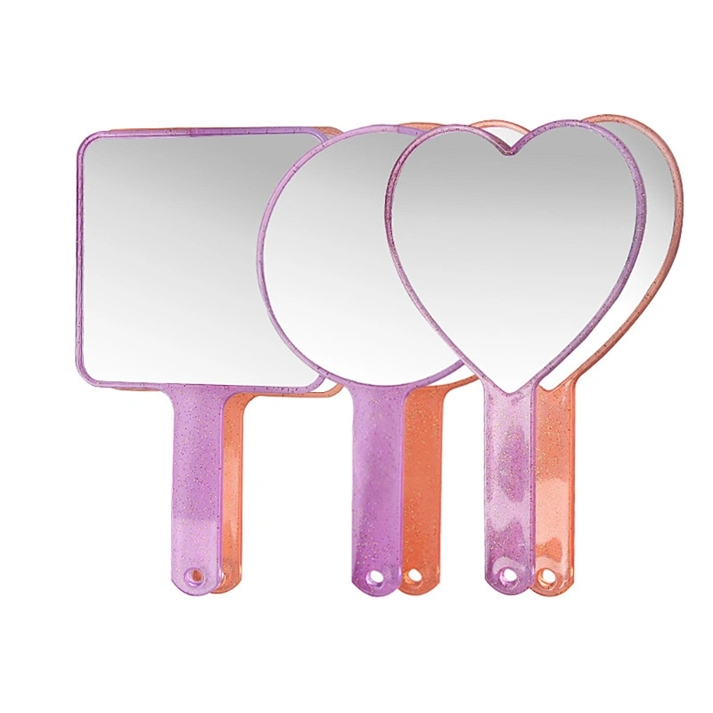 Wholesale Low Moq Custom Logo Round Heart-shaped Single Side Plastic Mini Cosmetic Makeup Pocket Handle Mirror