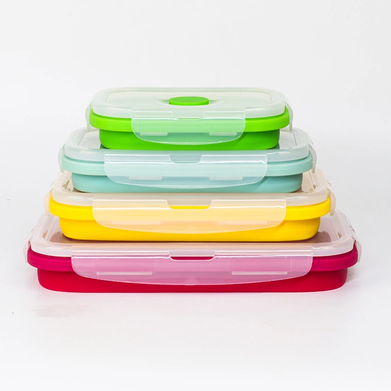Creative square foldable Fresh-keeping  Silicone air tight lunch box with siliconegasket collapsible  lunch box silicone