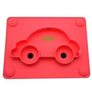 custom  kids travel Cartoon car shaped  silicone  baby tableware  feeding food storage tray  plate  suction for  Toddlers