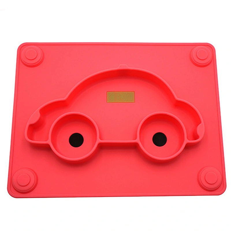custom  kids travel Cartoon car shaped  silicone  baby tableware  feeding food storage tray  plate  suction for  Toddlers