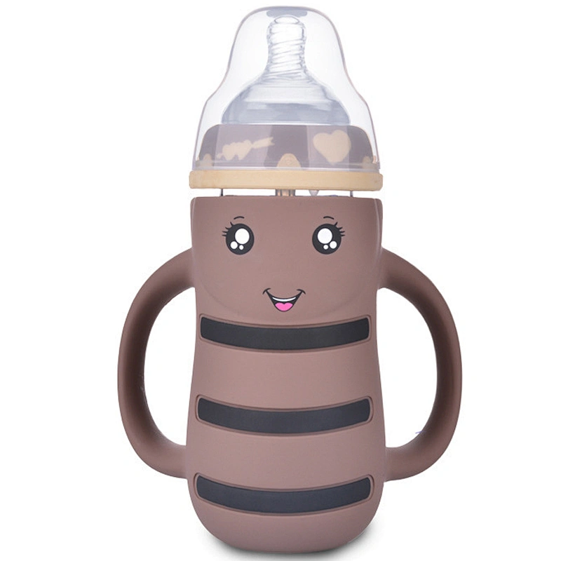 cute   bee  desgin silicone cover glass  bottle milk bottle 1000m