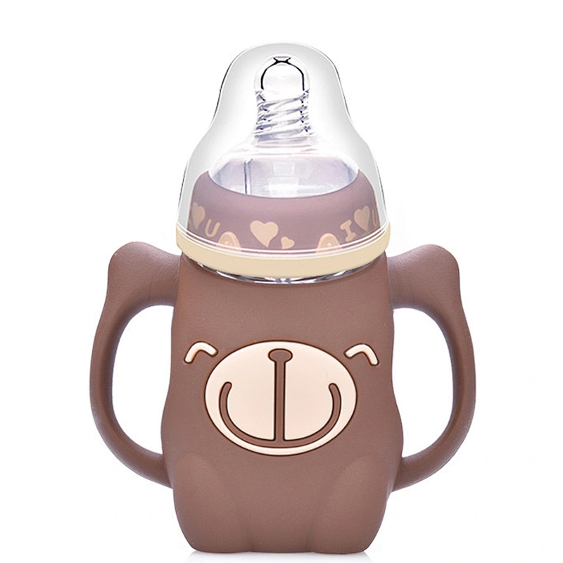 45 degrees curvy wide caliber cartoon monkey design  glass water bottle feeding baby milk bottle