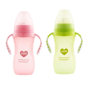 240ml thermal glass water bottle with silicone sleeve  glass feeding bottle