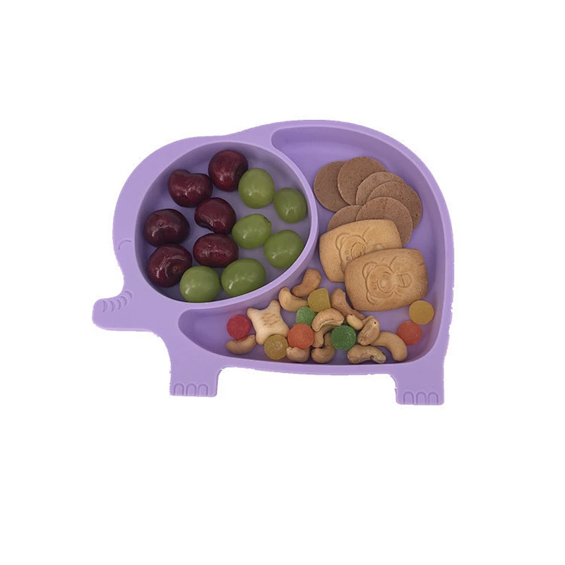 factory custom  1PC Elephant Shaped Silicone Divided Plates Portable Non Slip Suction Plates Food Supplement Bowl Split Cup Dish