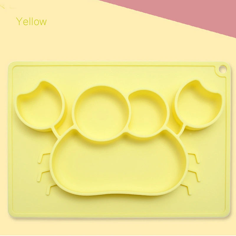 Factory custom colorful easy to clean cute crab silicone baby plate
