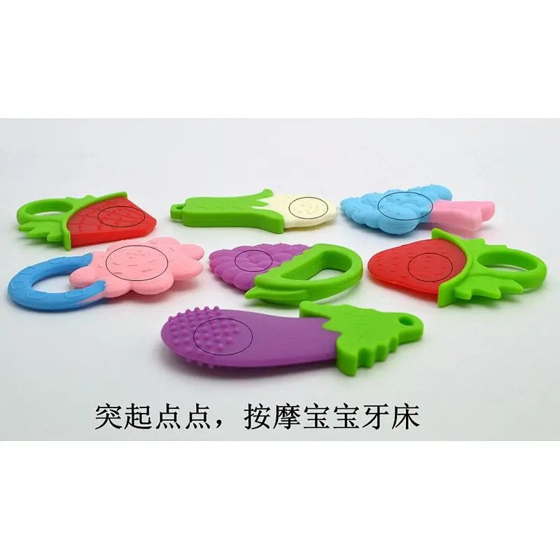 kids BPA free  Baby Soft Tip Silicone toy fruits and vegetables Teether custom