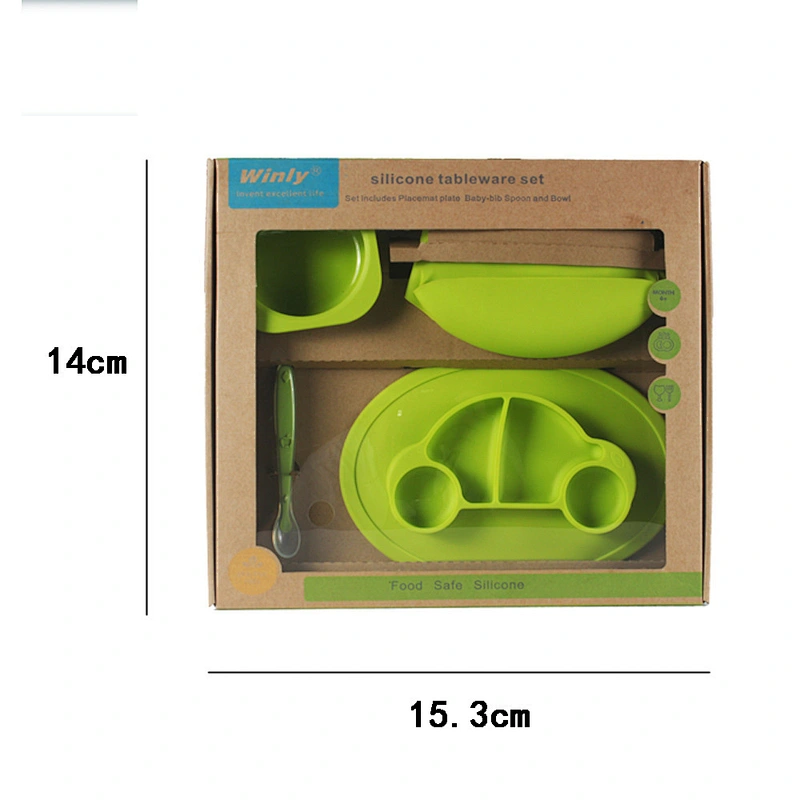 Gift Box baby feeding Set   silicone tray bibs spoon bowl   Tableware for Children