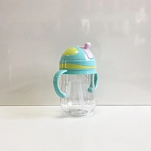 custom Baby Straw CupCartoon Portable Children Drinking Cup Water Bottle with Silicone Straw and Anti-Slip Handles for Infant