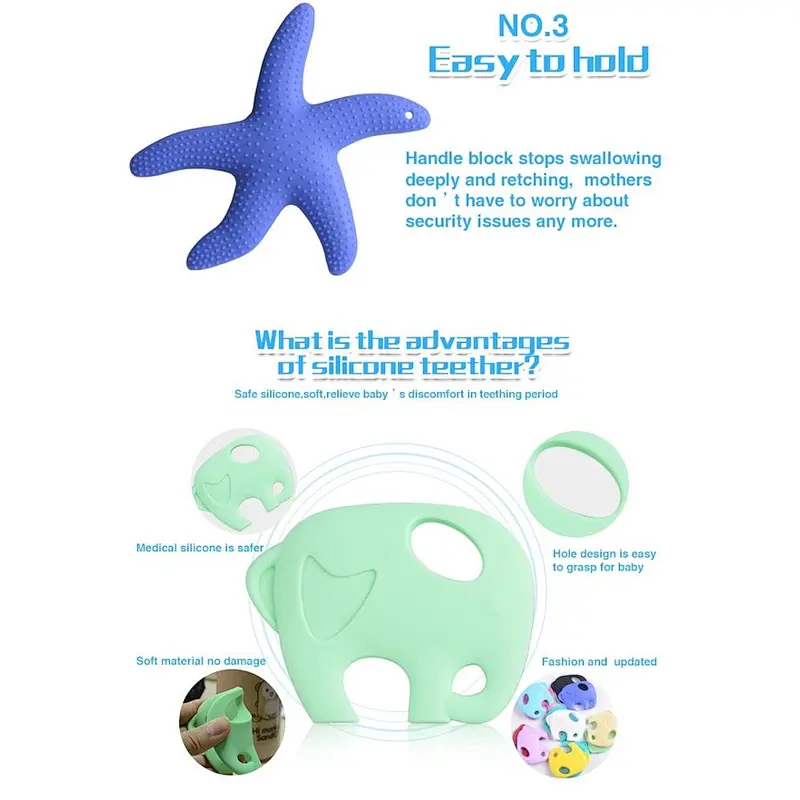 Food Grade Silicone starfish toy silicone teether for  baby teething