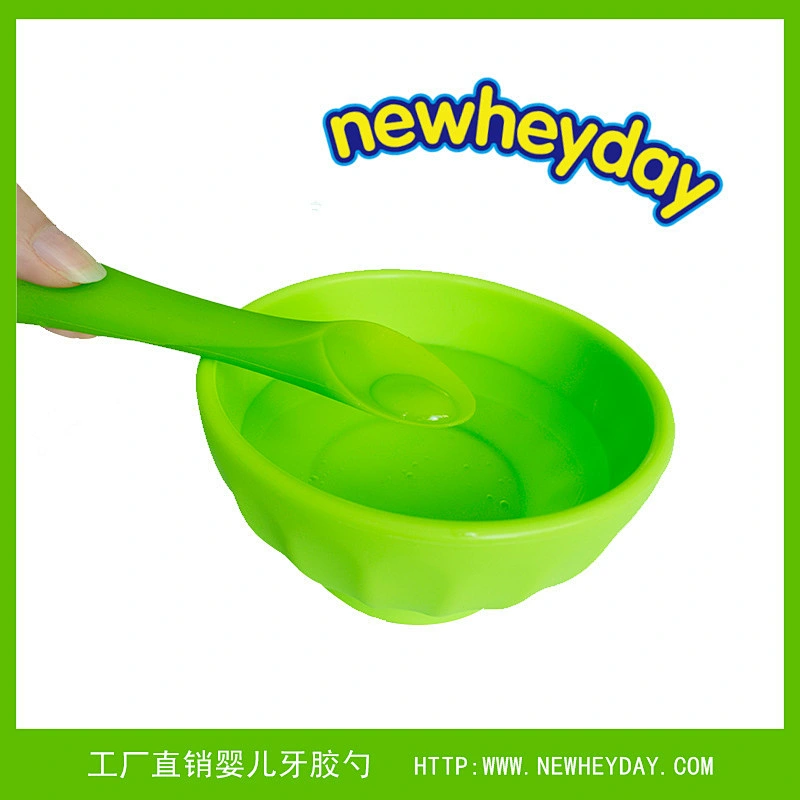 2PCS set 100% Silicone  Baby Soft-Tip Training Spoon Teether  toy Food Grade Bamboo Leaf Ergonomics For Baby Bendable