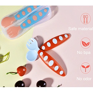 factory custom   color PP   baby spoon and fork set  in box